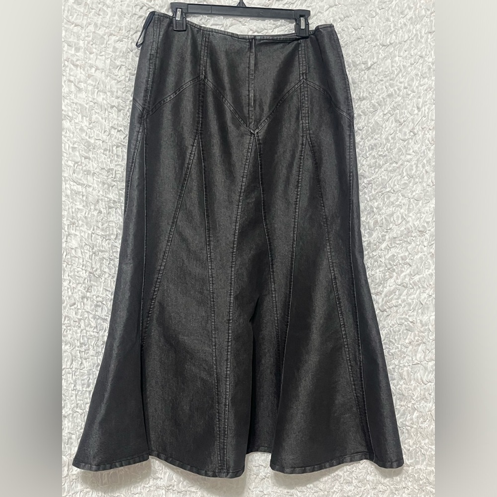 NEWPORT NEWS JEANOLOGY VINTAGE GRUNGE MERMAID HEM DARK GRAY DENIM SKIRT, SIZE 14